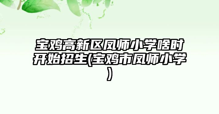 寶雞高新區(qū)鳳師小學(xué)啥時(shí)開(kāi)始招生(寶雞市鳳師小學(xué))