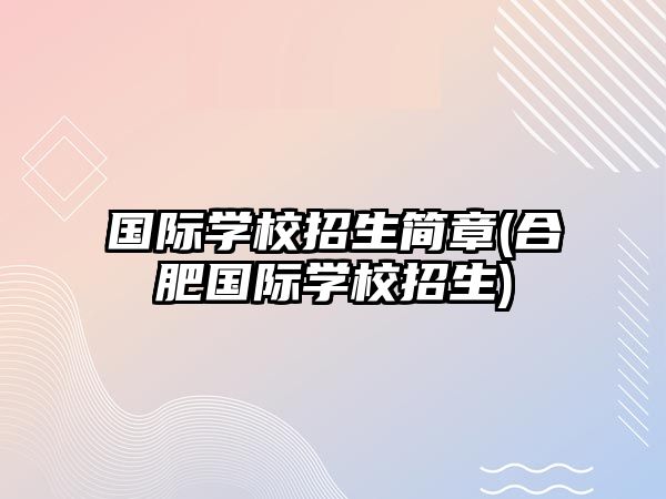 國際學(xué)校招生簡章(合肥國際學(xué)校招生)