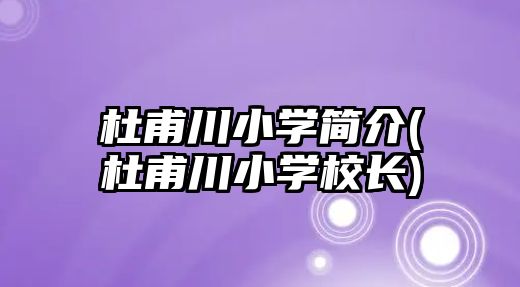 杜甫川小學簡介(杜甫川小學校長)