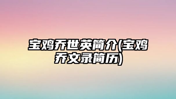 寶雞喬世英簡介(寶雞喬文錄簡歷)