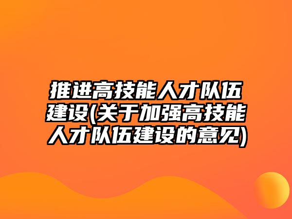 推進(jìn)高技能人才隊(duì)伍建設(shè)(關(guān)于加強(qiáng)高技能人才隊(duì)伍建設(shè)的意見(jiàn))
